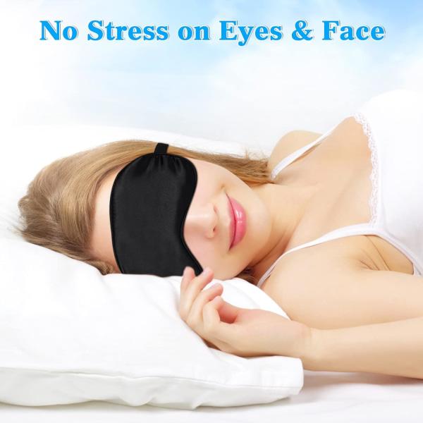 Nattmask, Sömnmask, Ultra-Soft Blackout Resemask med justerbar rem, Ergonomisk ögonmask för sömn/Män/Kvinnor/Barn- Svart
