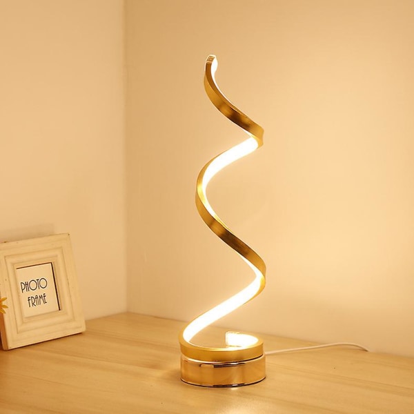 Modern Spiral Bordslampa, Dimbar Led Bordslampa, 12w skrivbordslampa, 3 färger 10 Ljusstyrka Nattbordslampa Sängbordslampa Skrivbordslampa för sovrum, vardagsrum Golden