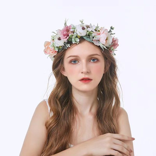 Handgjorda tygskalgirlanger vårkransar simuleringar blommor, växter hårhuvudprydnad girlanger