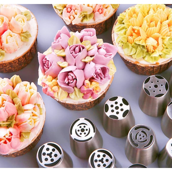 56 delar ryskt rörspetssats Blomglasspets munstycke kaka dekorationsspets kaka muffins baktillbehör Blad pipe spets koppling tårta bakpåse