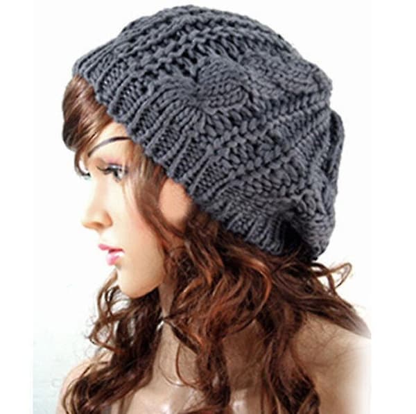 Damer Casual Plain Strikket Hue Visor Hat Ski Vinter Varmt Sketch Cap dark gray