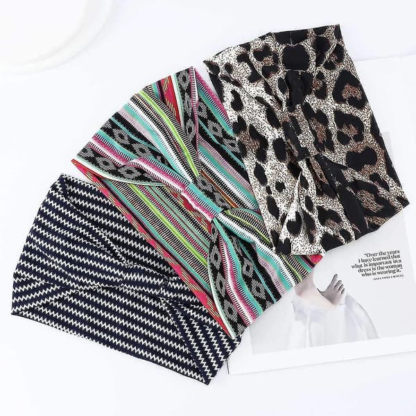Boho pannebånd, hårbånd med leopard- og stripemønster, myke og elastiske (3 stk.)