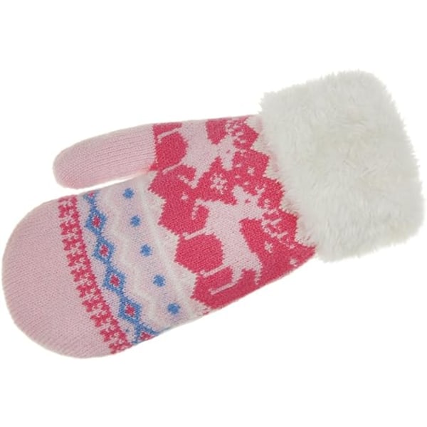 Toddler Barnvantar med snöre Vinter Varm Stretch Stickat Full Finger Snow Handskar Barn Magic Skidhandskar Fleecefodrad rosa