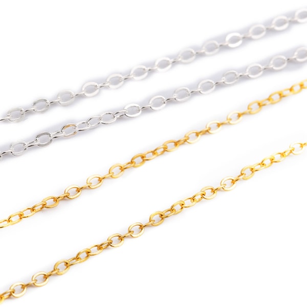 18K Real Gold O Shape Jewelry Chain DIY Jewelry Making Earrings Tail Chain Necklace Handmade Material 1.5mm-2m