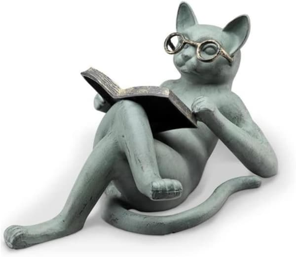 Harpiks liggende katt lese statue 18x5x8 cm