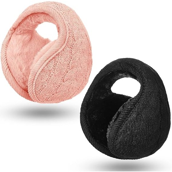 2 kpl Taitettavat kuulosuojaimet Säädettävät neulotut kuulosuojaimet sumealla fleecevuorilla Talviturkiskuulonsuojaimet Unisex pinkki ja musta