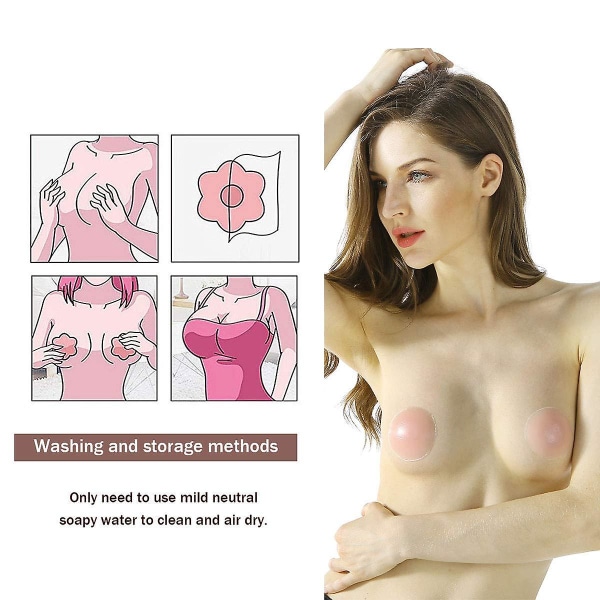 Silikonpastor för kvinnor - Bröstblad Återanvändbara 2 par självhäftande cover till klänning Rosa