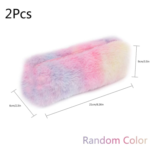 2pcs Plush Rainbow Pencil Case For Girls Fluffy Pencil Case Cute Rainbow Pencil Holder Soft Pencil Case Random Color
