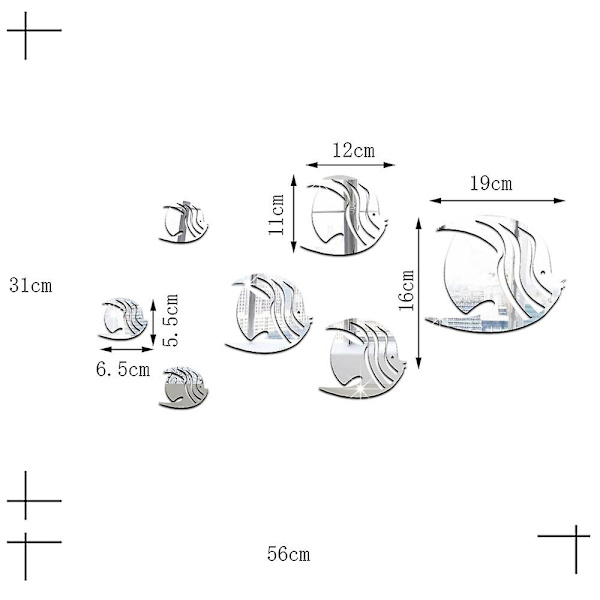 3d Tropiske Fisk Spejleffekt Vægklistermærker Trendy Design Dekal Kunst Hjemmeindretning Sølv C-Silver