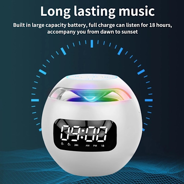 Bluetooth 5.0 -yhteensopiva kaiutin LED-digitaalisella herätyskellolla, musiikkisoittimella, langaton pallomainen kellokaiutin, mini BT-kaiutin