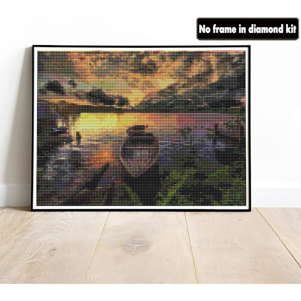 5D Diamantmaleri Kits Færge, Kunst Sø Diamantmaleri, Runde Strass Kunsthåndværk Lærred til Hjemmevæg Dekoration 12x16inch