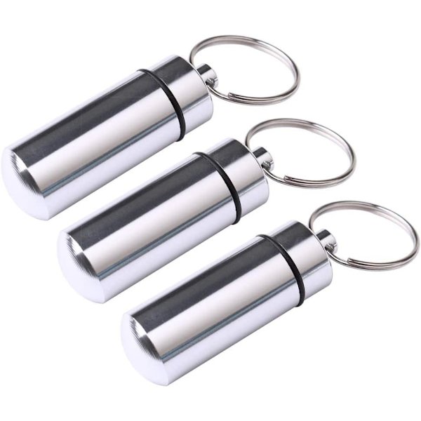 3 vanntette medisinbokser i aluminium (sølv), medisinbokser i pose, sølv medisinbokser, vanntette nøkkelring sølv medisinbokser, utendørsreiser