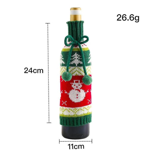 Pälsboll Båge Vinflaska Set Älg Äldre Snögubbe Stickad Vin Set Color1