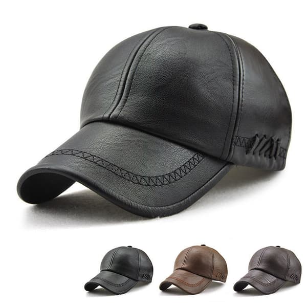Herre Læder Baseball Cap Justerbar Cap Sports Hat Hat Bonnet Flat Cap