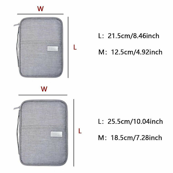 Familjereseportfölj Passförvaringsväska Hållare Dokumentkortficka Organiseringsfodral Gray 21.5cm x 12.5cm