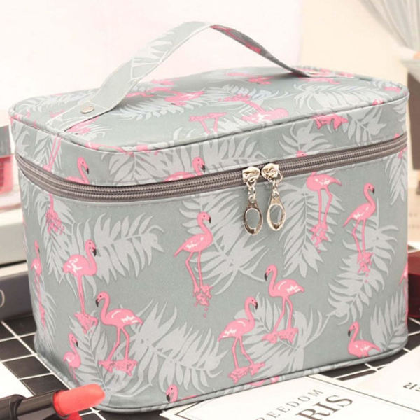 Kvinder Makeup Taske Kosmetisk Skønhed Bærbar Opbevaring Organiser Flamingo Grey