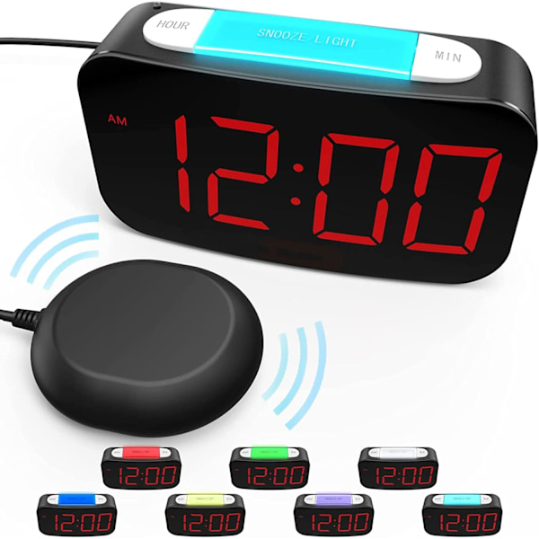 Loud Alarm Clock for Heavy Sleepers,Vibration,Auto Brightness,7 Night Light,Vibrating Alarm Clock with Bed Shaker for Deaf Hearing Impaired,12/24H,2