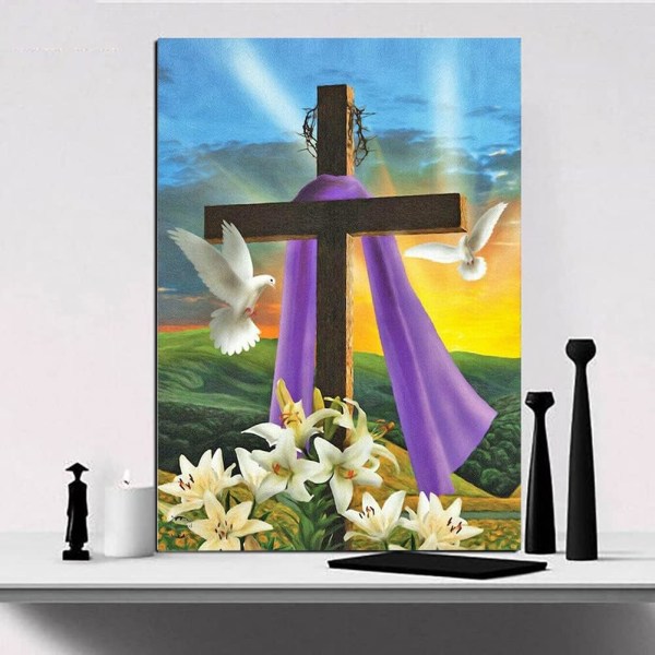 5D Diamond Painting Kit Jesus Cross and Flowers DIY Diamond Paining Diamond Art Kit til voksne og børn Fuld Diamond Diamond Crafts Home Decoration