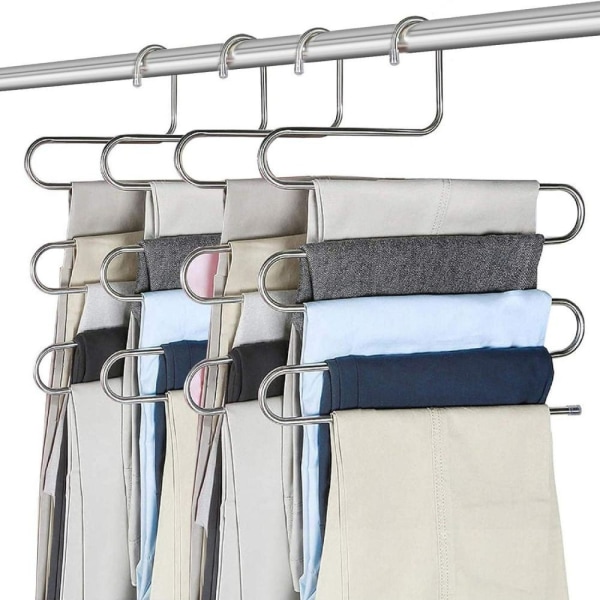4 stk Buksebøjler, multifunktionsbøjler i rustfrit stål 5 etagers design til tørklæder Jeans Tøj Bukser Håndklæder