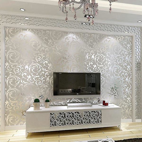 Europæisk stil luksus damask non-woven 3d tapet simpelt præget væg rulle papir lodret soveværelse hjem dekoration Silver gray