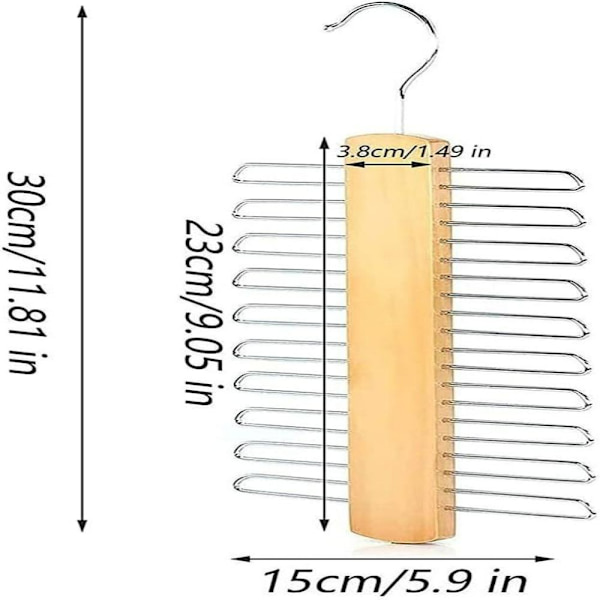 2 stk. (23 cm) slipskrog, slipsholder, slipskrog i træ, tørklædeholder, til tørklæder, bælter, slips og tilbehør (2 farver)