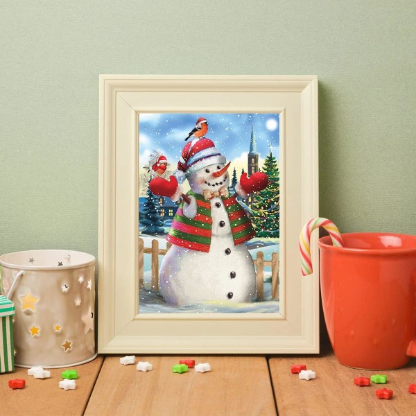 Jule Diamantmaleri for Voksne - Happy Snowman Rund Full Diamant Prikker, 5D Diamantmaleri Bilde DIY Håndverk Sett 12x16 Tommer