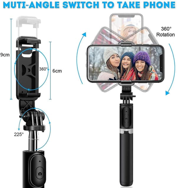 Bluetooth Selfie Stick Tripod, Udtrækkelig Selfie Stick (103cm) Med 360