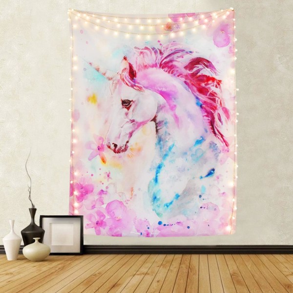 Pink Unicorn Hippie Art Gobelin til Soveværelse - Æstetisk Wat
