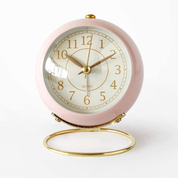 Klokke, Liten Stille Bordklokke Klassisk Retro Vekkerklokke, Ingen Tikking, Nattlys, Støysvak Rosa