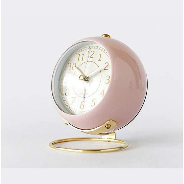 Klokke, Liten Stille Bordklokke Klassisk Retro Vekkerklokke, Ingen Tikking, Nattlys, Støysvak Rosa