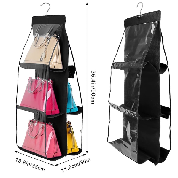 Hengende veskeorganisator Støvtett oppbevaringsholder Veske Garderobe Skap For Purse Clutch Med 6 Større Lommer Grey