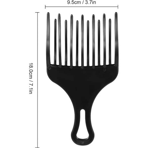 Afro-kam, 1 stk. krøllekam, bredtandet afro-kam i plast til styling og fjernelse af filtret hår, sort.