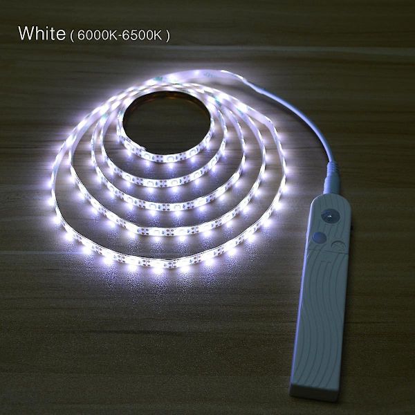 Pir Bevegelsessensor LED Strip Lys Trapper Skap Hjem Batteridrevet Lampe White