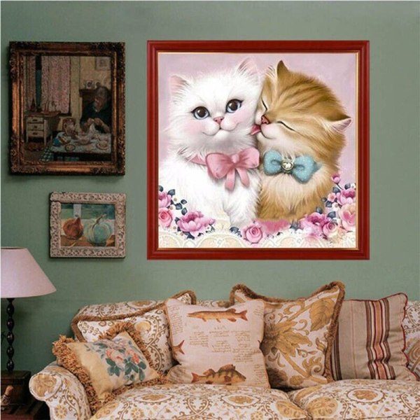 5D full diamantmaleri katt korsstingsett broderi DIY kunstdekorasjon, 35*35 cm