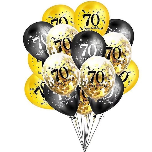 Ballong för män kvinnor, 15 st födelsedagsballongsvart guld Födelsedagsdekoration 70th