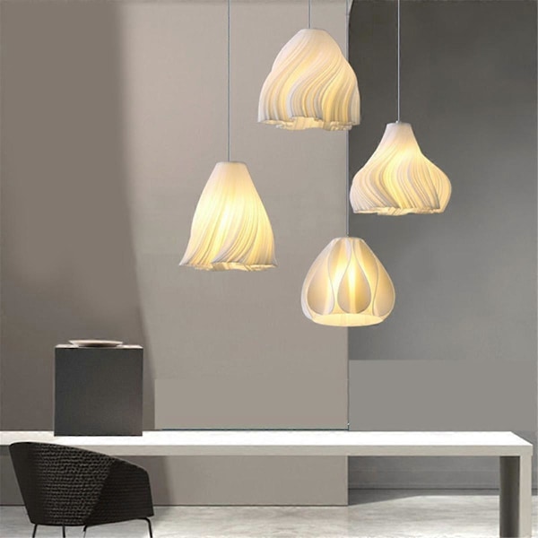 Hvit Uregelmessig Pendel Taklampe Hengende Unik Bølge Design Taklysekrone for Soverom Kjøkken Stue C