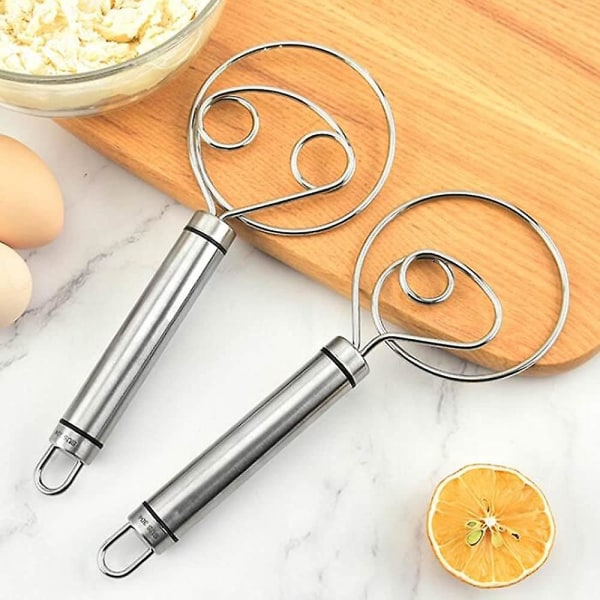 2-pack dansk degvisp, rostfritt stål holländsk visp, degblandare för hand för ägg, pizzabotten - vispning, Tirring köksredskap