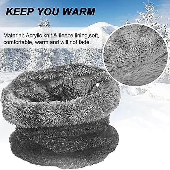Vinterlue Beanie Hat Skjerf Sett Myk Tykk Hodeplagg Varme Hodeskaller Grå Black