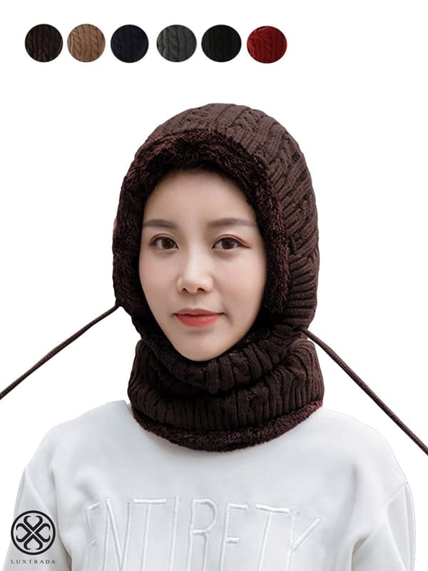 Dam vintermössa halsduk set säl halsvärmare varm wrap vintermössor halsdukar kaffe