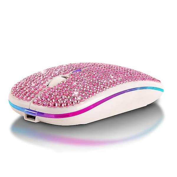 Bländande uppladdningsbar trådlös Bluetooth mus med Crystal Diamond Rgb-bakgrundsbelyst Pink