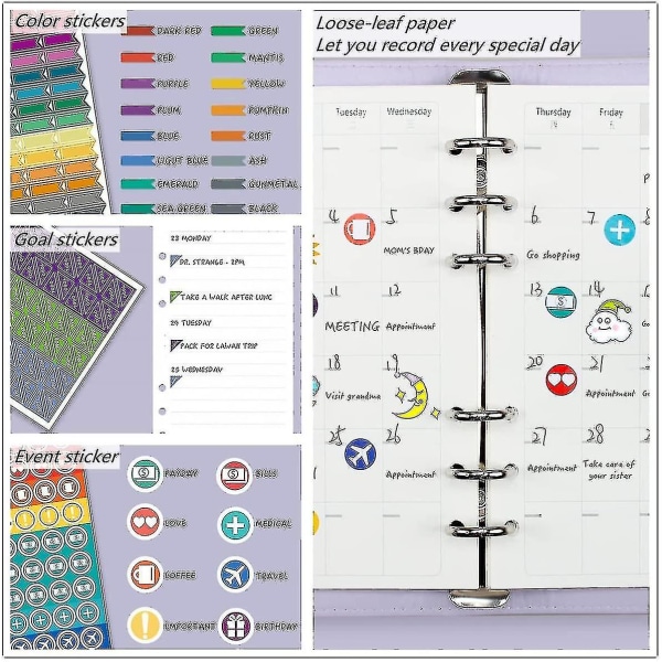 A6 Budget Binder med lynlås kuverter PU læder genopfyldelig pengebesparende binder Purple