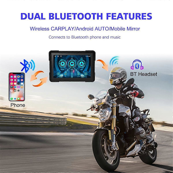 Motorcykel 5 Tommer Bluetooth Bærbar Skærm GPS Navigation IP67 Vandtæt Trådløs Carplay Android Auto MP5 Afspiller