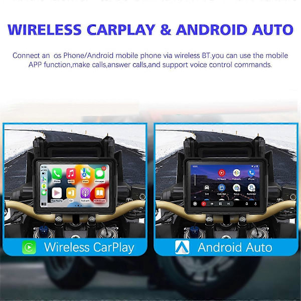 Motorsykkel 5 Tommers Bluetooth Bærbar Skjerm GPS Navigasjon IP67 Vanntett Trådløs Carplay Android Auto MP5 Spiller