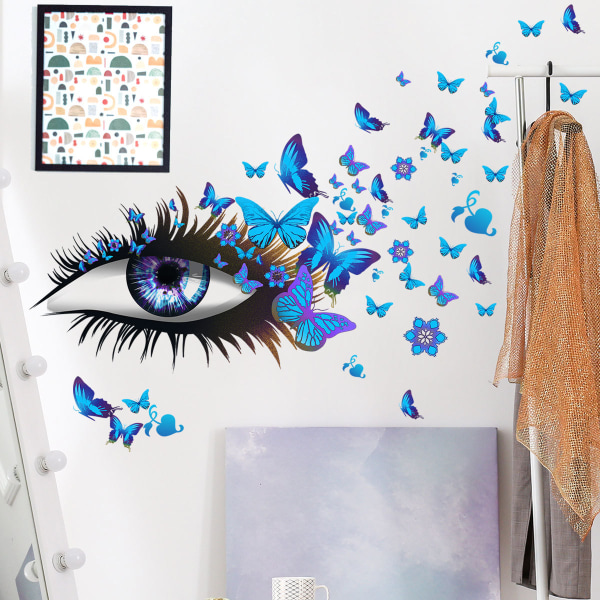 Kreativa dekorativa väggklistermärken blå ögon ögonfransar fjärilar vardagsrum sovrum fondvägg enkla avtagbara klistermärken