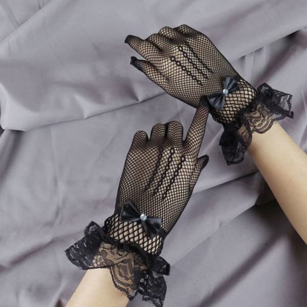 Damhandskar Mesh Nät Handskar Spets Vantar Hel Finger Spets Svart stil 2