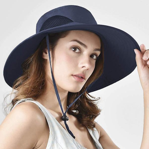Unisex bredbrättad hatt, Upf 50+ vattentätt solskydd, sommar UV-skydd Boonie hatt Dark Blue