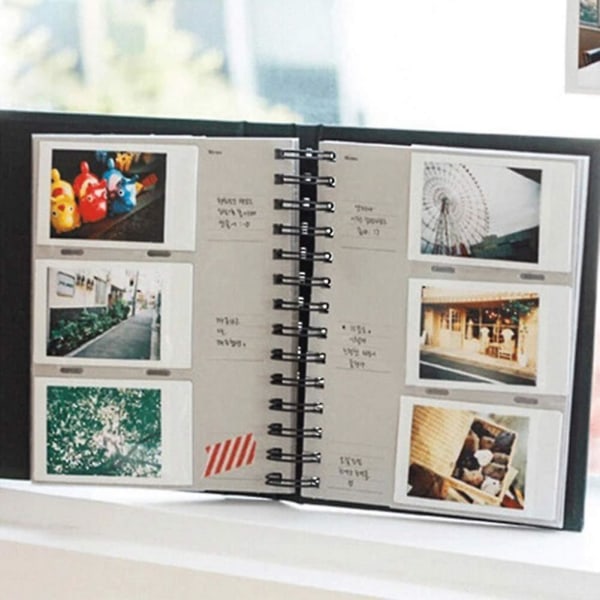Söt liten självhäftande fotoalbumbok i konstläder med spiralbunden DIY-familjeminnebok fotoalbumhållare Black
