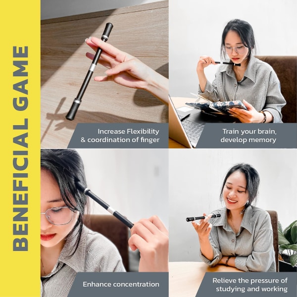 Stressaflastning, Gaming Finger Pen Spinning Pen, Flyvende Fidget Spinners Med Vægtbold, Til Voksne Børn Black