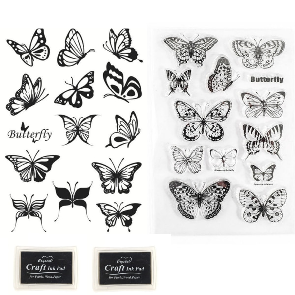Set, transparent fjärilstätning, Eyeliner fjärilstätning, hjälpverktyg, akrylplatta, bläckdyna, mönster 1 + 2 + bläckdyna