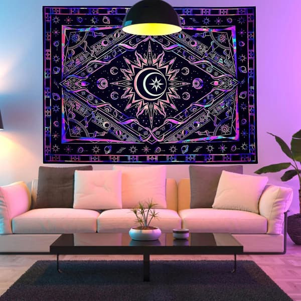 Brinnande sol psykedelisk vävnad Uv lysande för sovrum vardagsrum väggdekor 73x95cm